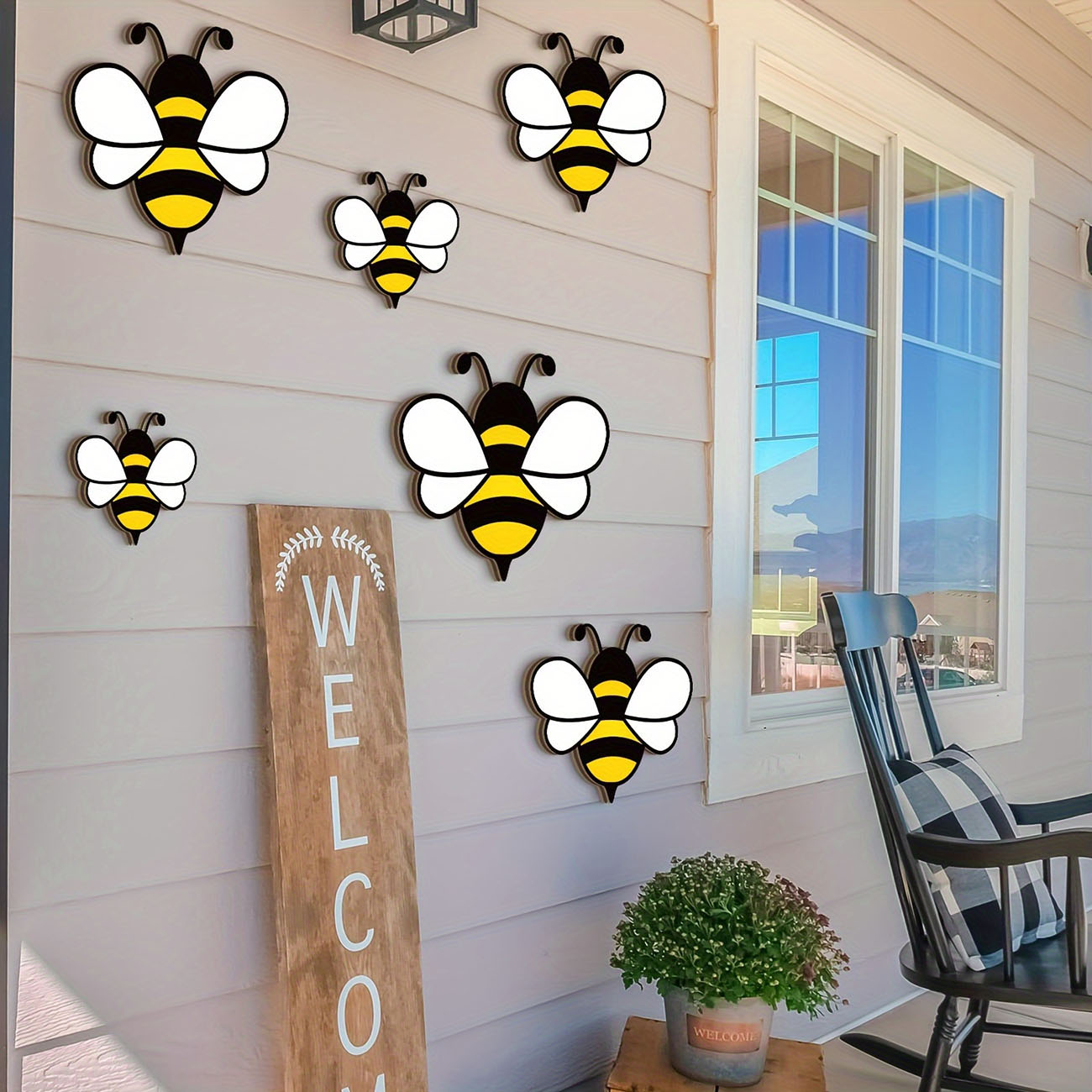 6Pcs Cute Bee Wooden Wall Stic - Baby Nursery Stickers บทวิจารณ์และราคา