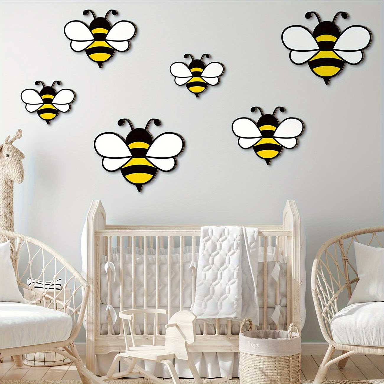 6Pcs Cute Bee Wooden Wall Stic - Baby Nursery Stickers บทวิจารณ์และราคา