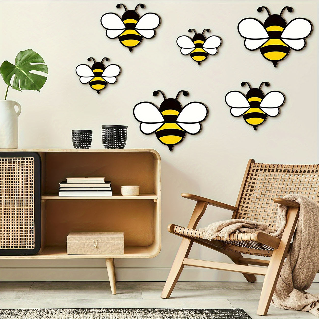 6Pcs Cute Bee Wooden Wall Stic - Baby Nursery Stickers บทวิจารณ์และราคา