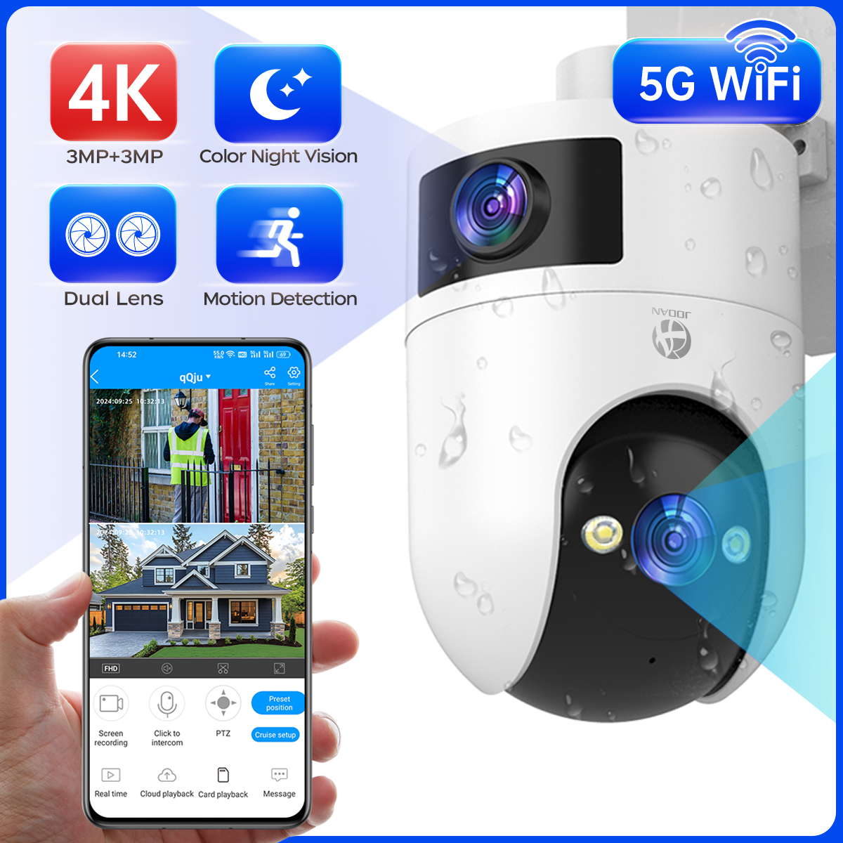 4K PTZ IP Camera Outdoor Water - Baby Monitor Split Screen บทวิจารณ์และราคา