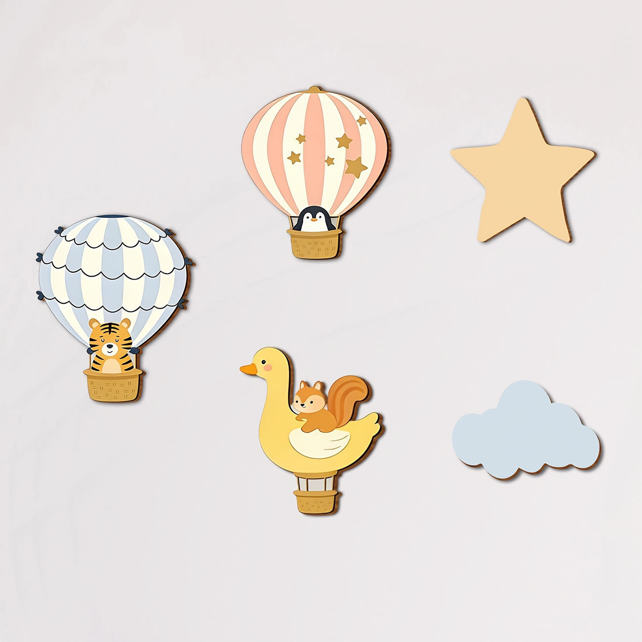 5Pcs Animal Hot Air Balloon Wo - Baby Nursery Stickers บทวิจารณ์และราคา