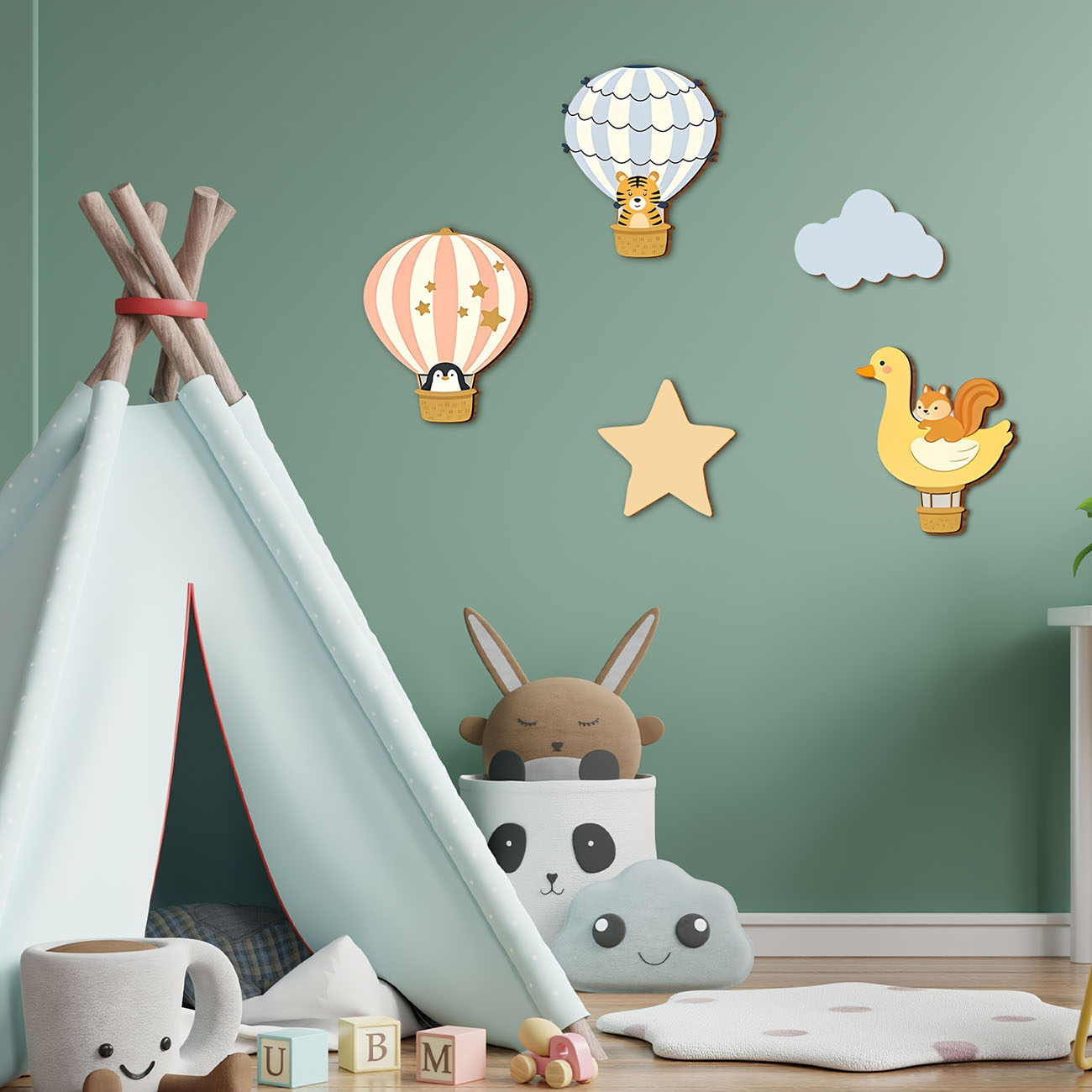 5Pcs Animal Hot Air Balloon Wo - Baby Nursery Stickers บทวิจารณ์และราคา