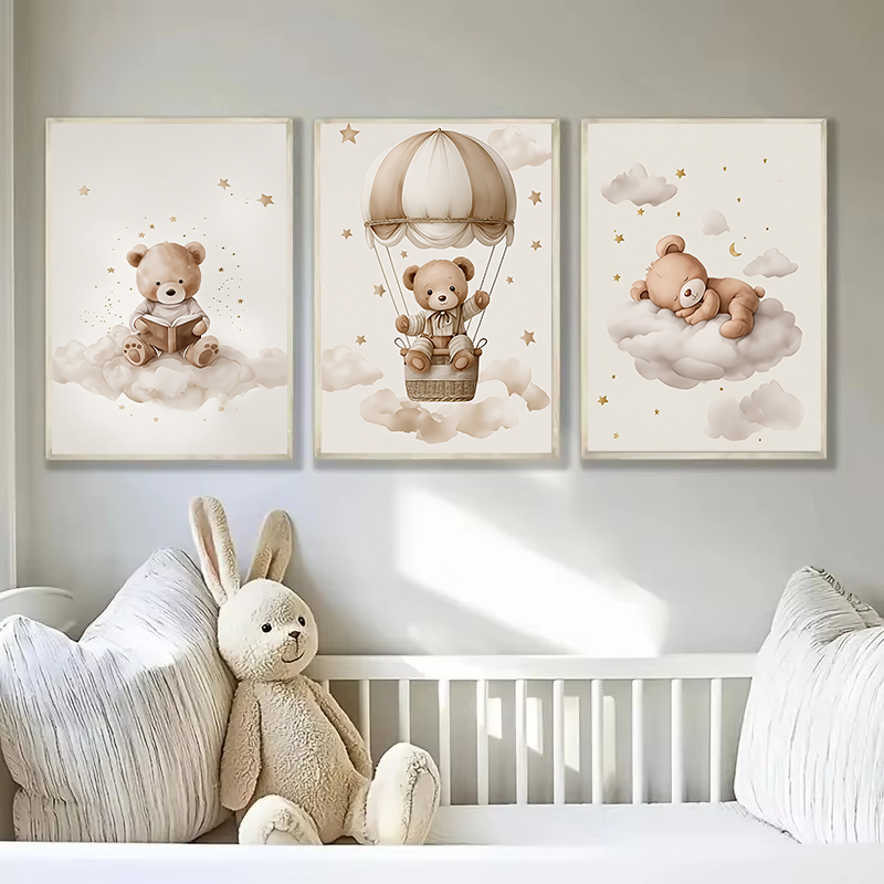 3pcs/set Bohemian Teddy Bear A - Baby Nursery Artwork บทวิจารณ์และราคา