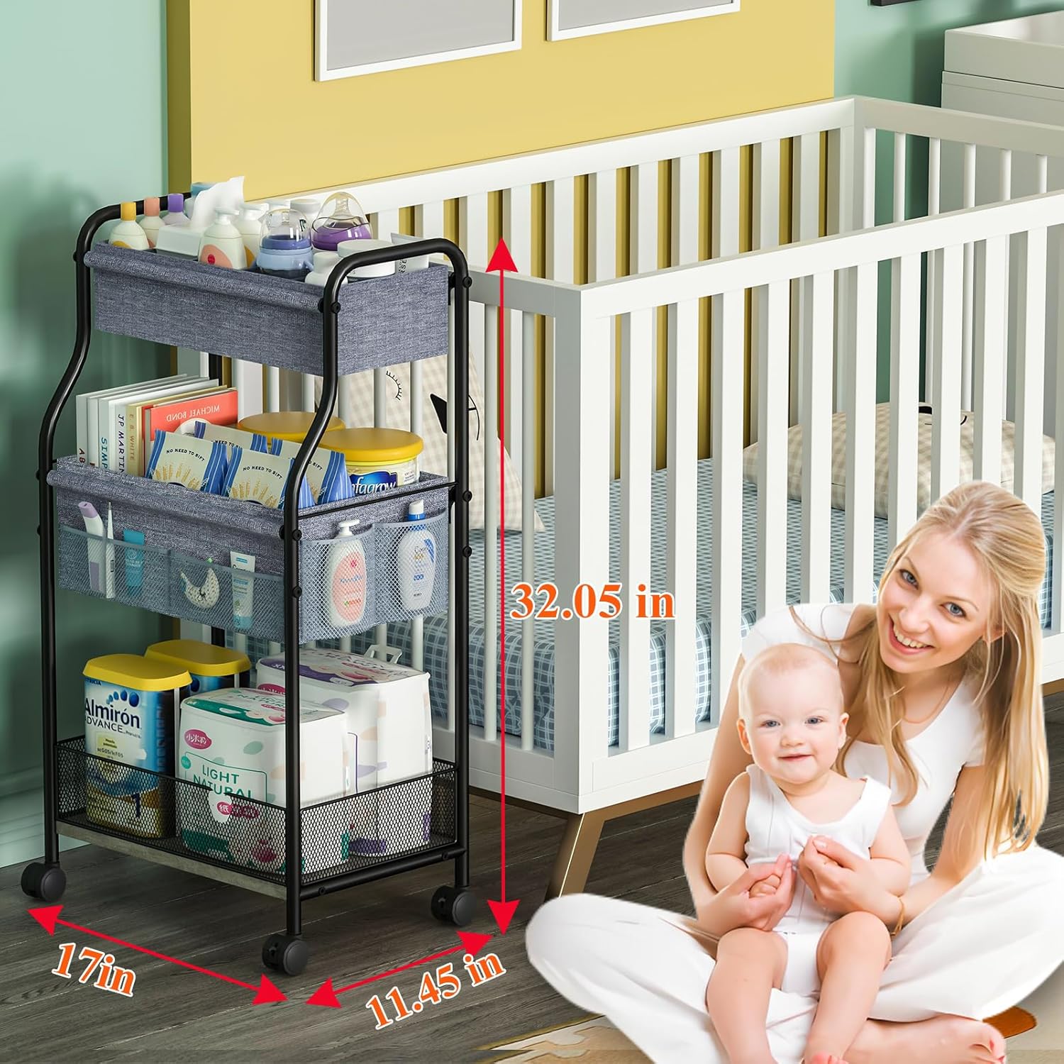 3 Tier Baby Diaper Caddy Organ - Baby Nursery Utility Cart บทวิจารณ์และราคา