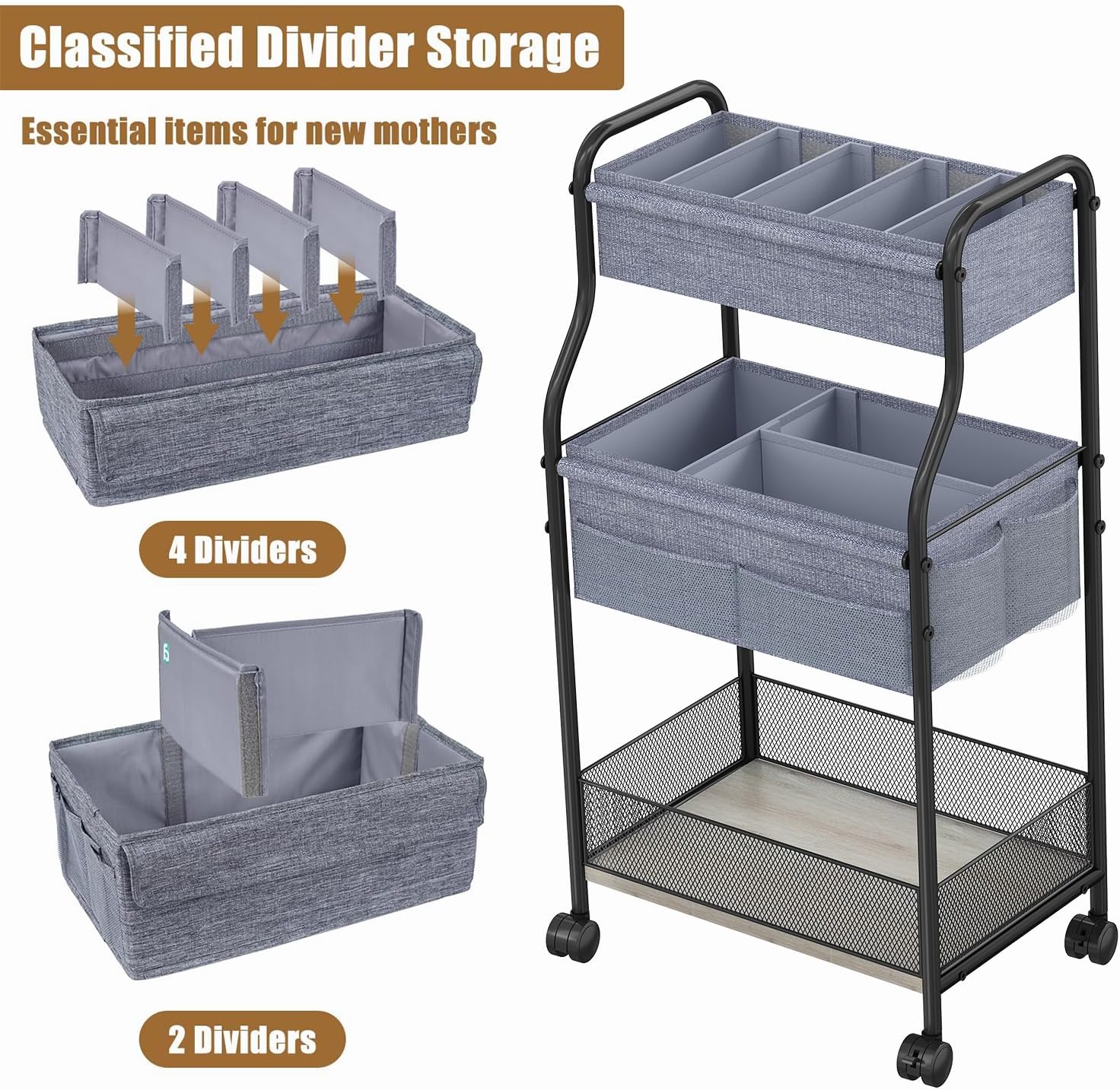 3 Tier Baby Diaper Caddy Organ - Baby Nursery Utility Cart บทวิจารณ์และราคา